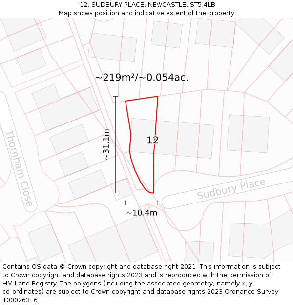12, SUDBURY PLACE, NEWCASTLE, ST5 4LB: Plot and title map