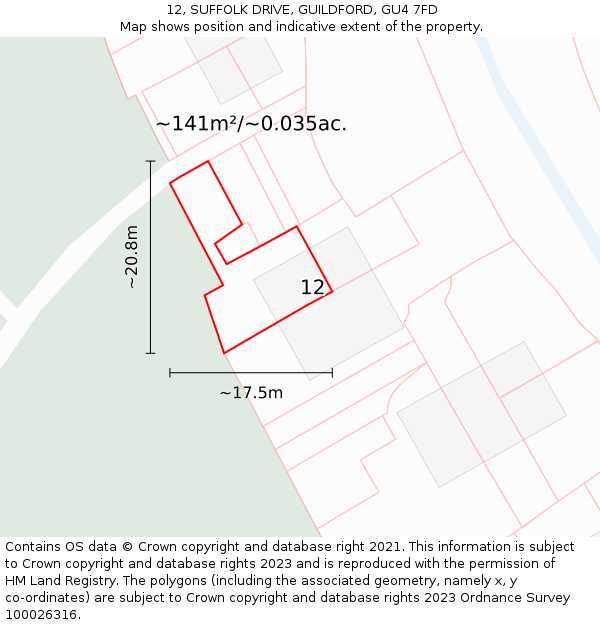 12, SUFFOLK DRIVE, GUILDFORD, GU4 7FD: Plot and title map