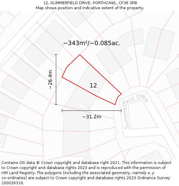 12, SUMMERFIELD DRIVE, PORTHCAWL, CF36 3PB: Plot and title map