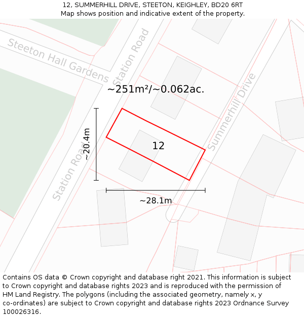 12, SUMMERHILL DRIVE, STEETON, KEIGHLEY, BD20 6RT: Plot and title map