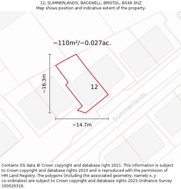 12, SUMMERLANDS, BACKWELL, BRISTOL, BS48 3NZ: Plot and title map