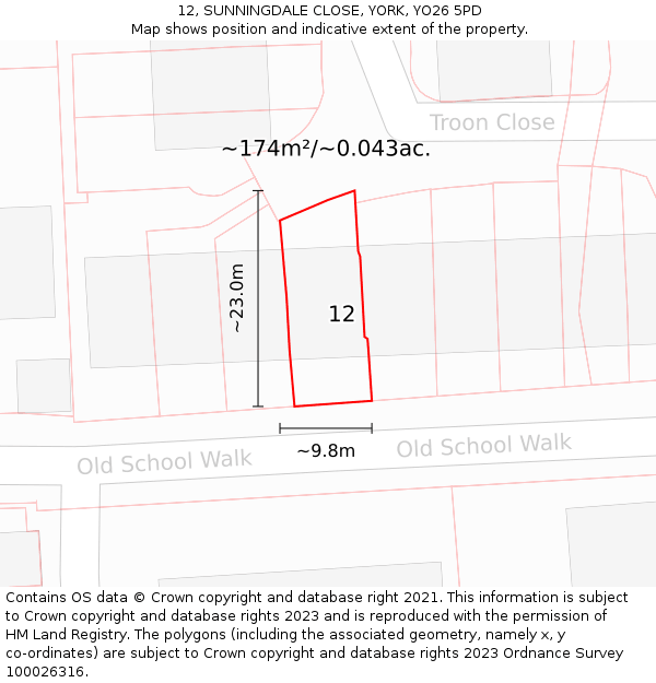 12, SUNNINGDALE CLOSE, YORK, YO26 5PD: Plot and title map