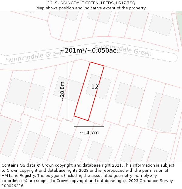 12, SUNNINGDALE GREEN, LEEDS, LS17 7SQ: Plot and title map