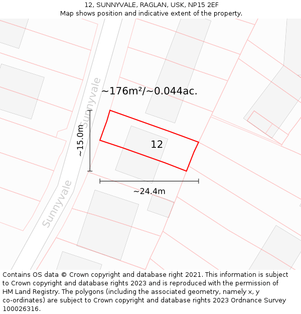 12, SUNNYVALE, RAGLAN, USK, NP15 2EF: Plot and title map