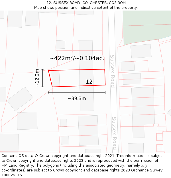 12, SUSSEX ROAD, COLCHESTER, CO3 3QH: Plot and title map
