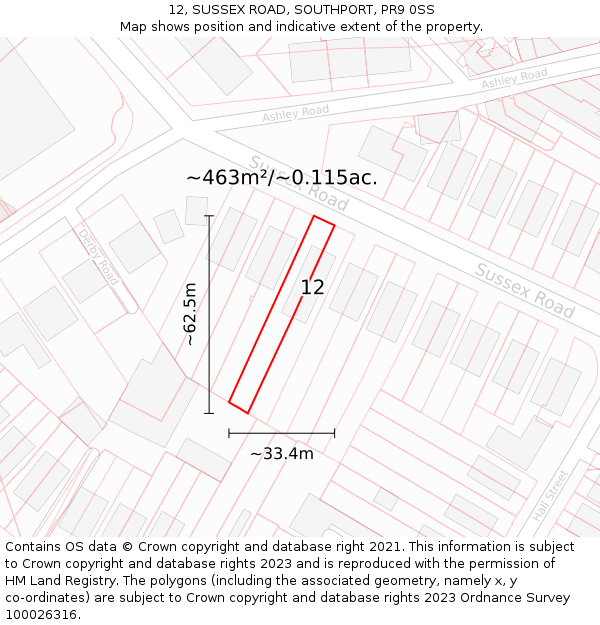 12, SUSSEX ROAD, SOUTHPORT, PR9 0SS: Plot and title map