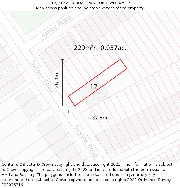 12, SUSSEX ROAD, WATFORD, WD24 5HP: Plot and title map