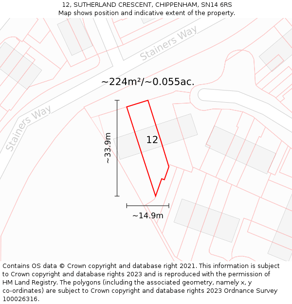 12, SUTHERLAND CRESCENT, CHIPPENHAM, SN14 6RS: Plot and title map