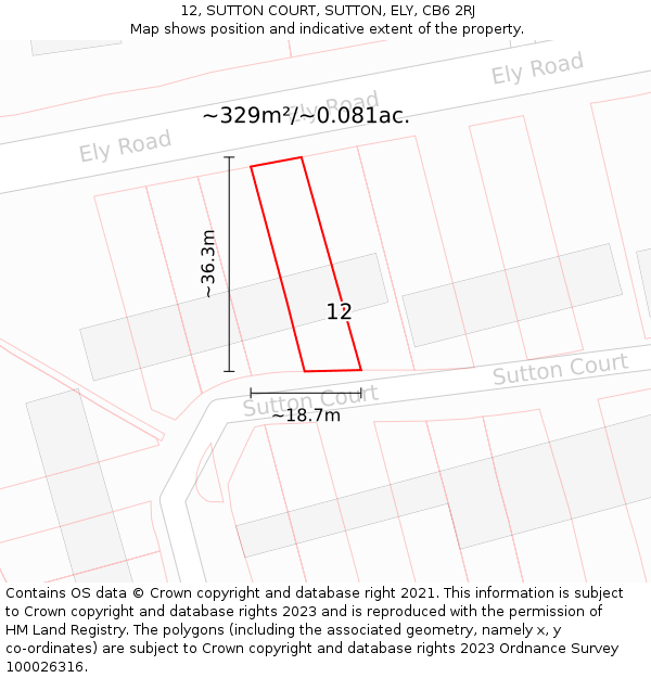 12, SUTTON COURT, SUTTON, ELY, CB6 2RJ: Plot and title map