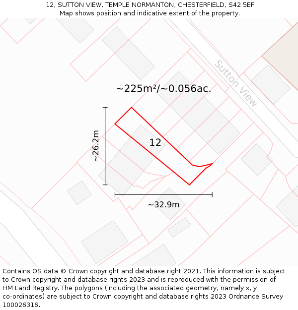 12, SUTTON VIEW, TEMPLE NORMANTON, CHESTERFIELD, S42 5EF: Plot and title map