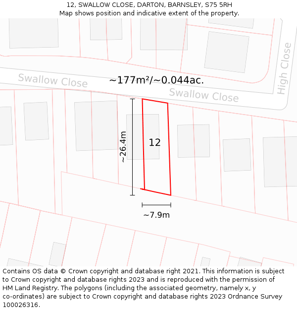 12, SWALLOW CLOSE, DARTON, BARNSLEY, S75 5RH: Plot and title map