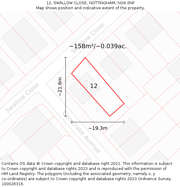 12, SWALLOW CLOSE, NOTTINGHAM, NG6 0NF: Plot and title map