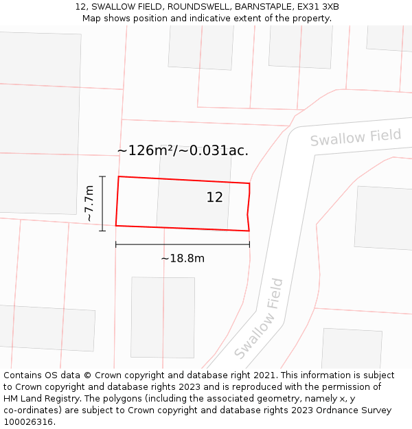 12, SWALLOW FIELD, ROUNDSWELL, BARNSTAPLE, EX31 3XB: Plot and title map
