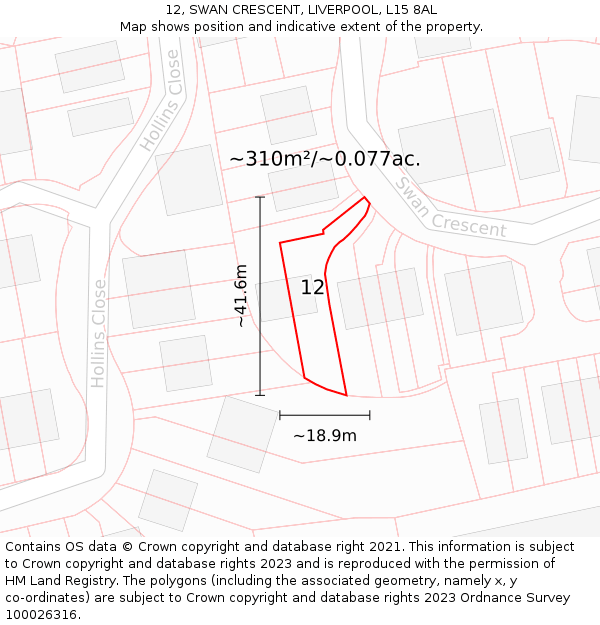12, SWAN CRESCENT, LIVERPOOL, L15 8AL: Plot and title map