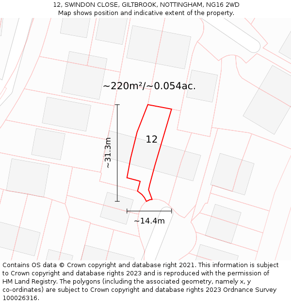 12, SWINDON CLOSE, GILTBROOK, NOTTINGHAM, NG16 2WD: Plot and title map
