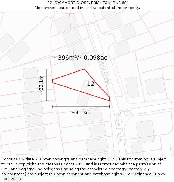 12, SYCAMORE CLOSE, BRIGHTON, BN2 6SJ: Plot and title map