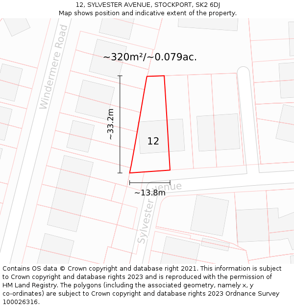 12, SYLVESTER AVENUE, STOCKPORT, SK2 6DJ: Plot and title map