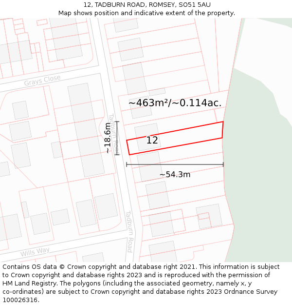 12, TADBURN ROAD, ROMSEY, SO51 5AU: Plot and title map