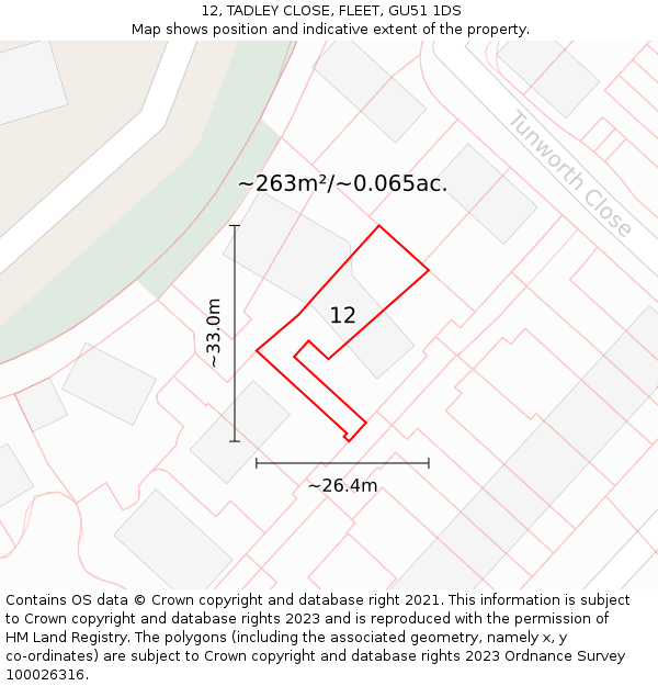 12, TADLEY CLOSE, FLEET, GU51 1DS: Plot and title map