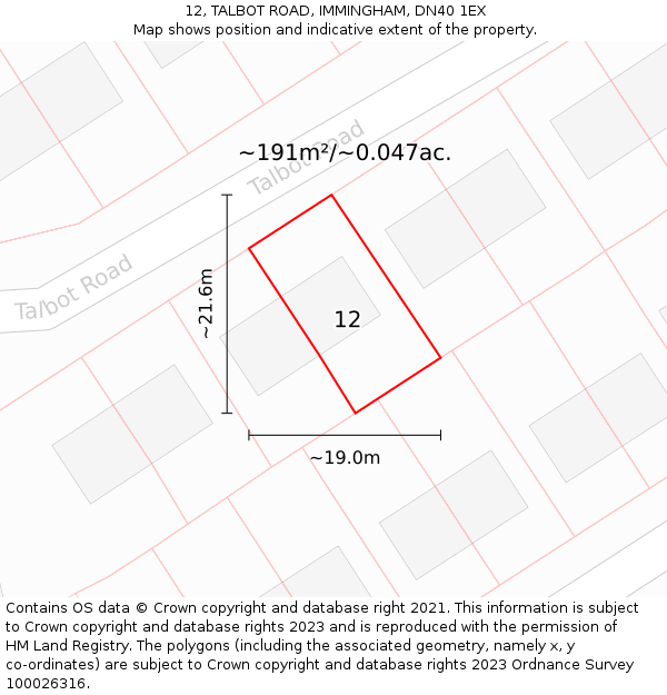12, TALBOT ROAD, IMMINGHAM, DN40 1EX: Plot and title map