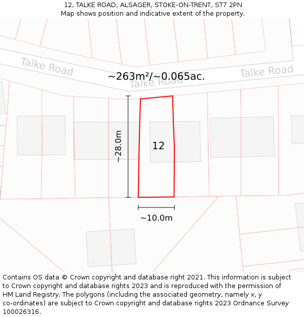 12, TALKE ROAD, ALSAGER, STOKE-ON-TRENT, ST7 2PN: Plot and title map