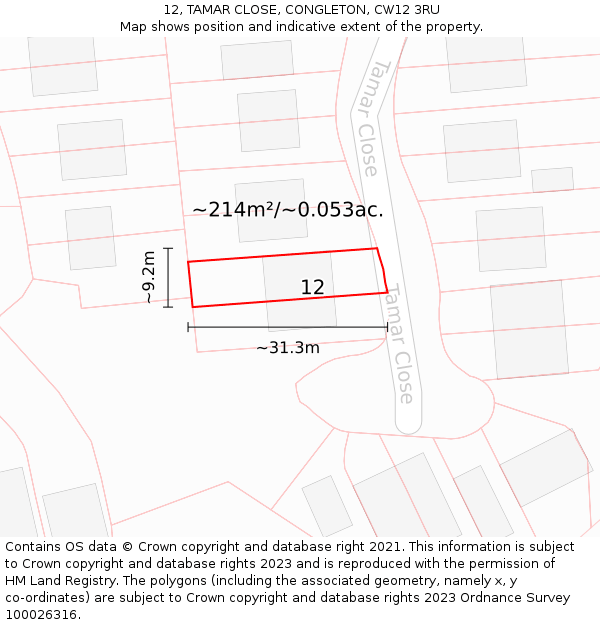 12, TAMAR CLOSE, CONGLETON, CW12 3RU: Plot and title map