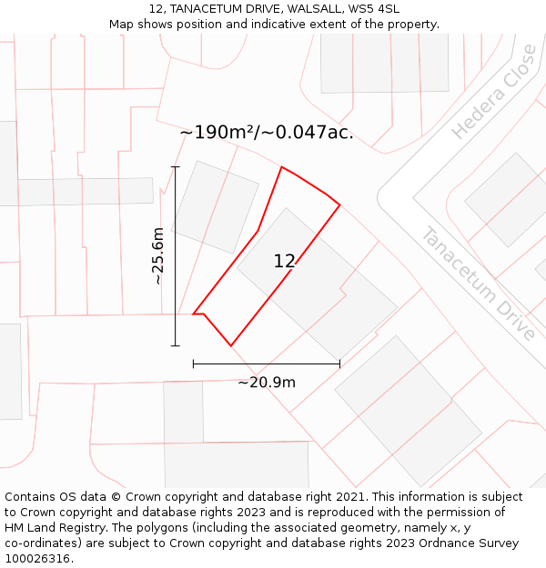 12, TANACETUM DRIVE, WALSALL, WS5 4SL: Plot and title map