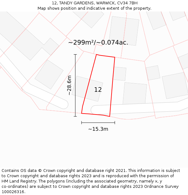 12, TANDY GARDENS, WARWICK, CV34 7BH: Plot and title map