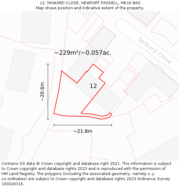 12, TANKARD CLOSE, NEWPORT PAGNELL, MK16 8AG: Plot and title map