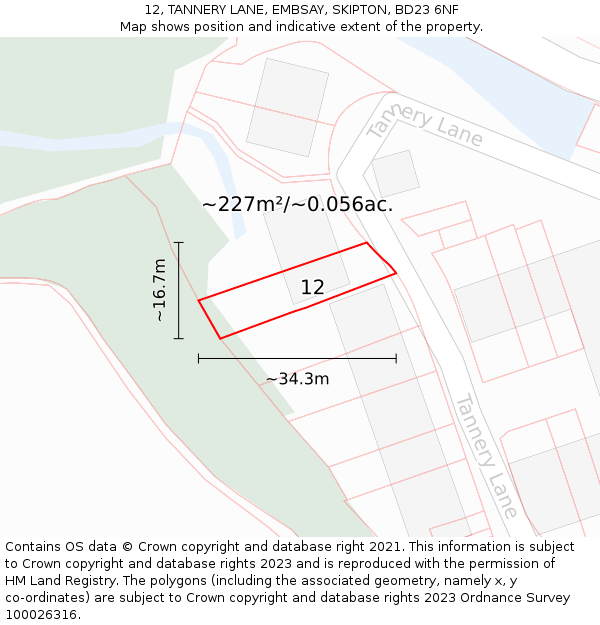 12, TANNERY LANE, EMBSAY, SKIPTON, BD23 6NF: Plot and title map