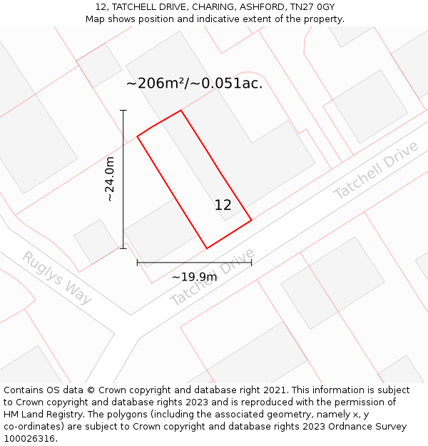 12, TATCHELL DRIVE, CHARING, ASHFORD, TN27 0GY: Plot and title map