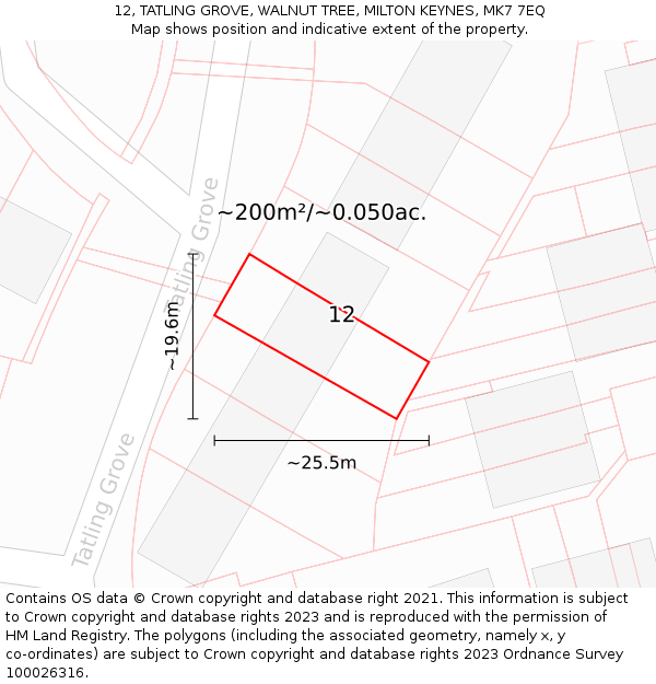 12, TATLING GROVE, WALNUT TREE, MILTON KEYNES, MK7 7EQ: Plot and title map