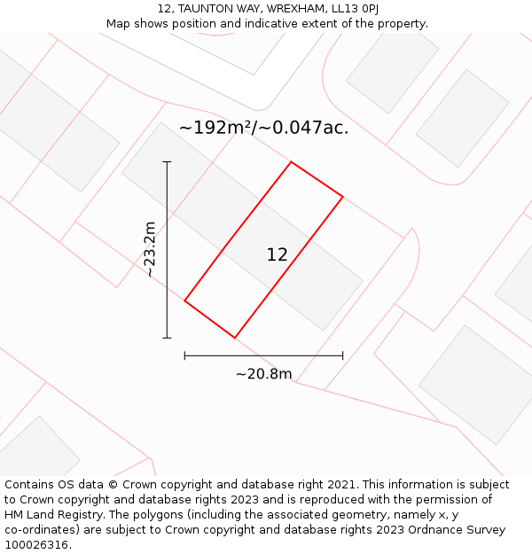 12, TAUNTON WAY, WREXHAM, LL13 0PJ: Plot and title map