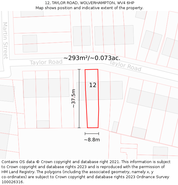 12, TAYLOR ROAD, WOLVERHAMPTON, WV4 6HP: Plot and title map