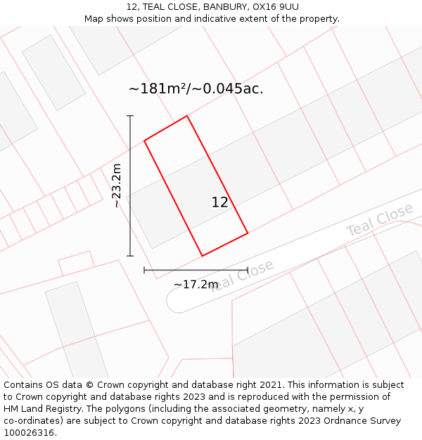 12, TEAL CLOSE, BANBURY, OX16 9UU: Plot and title map