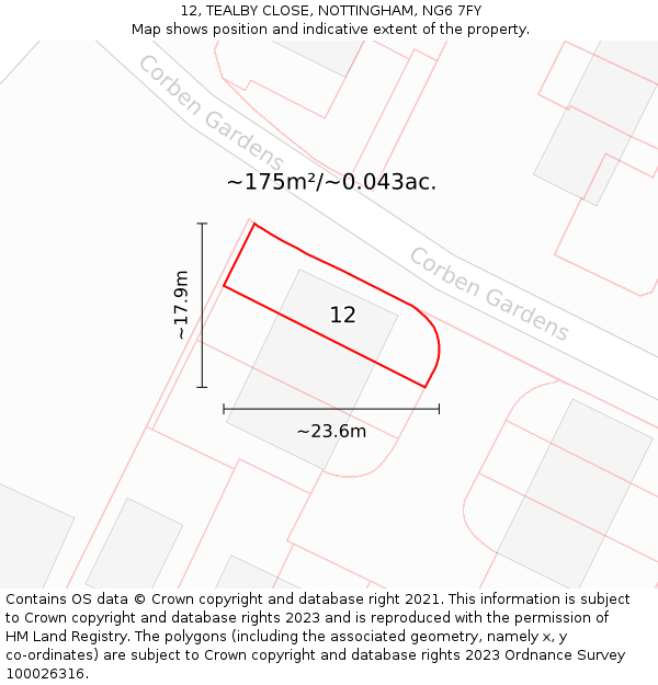 12, TEALBY CLOSE, NOTTINGHAM, NG6 7FY: Plot and title map