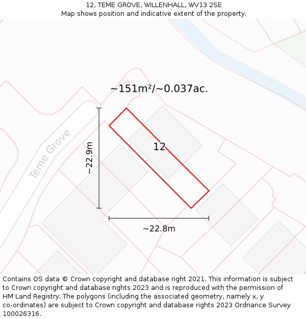 12, TEME GROVE, WILLENHALL, WV13 2SE: Plot and title map