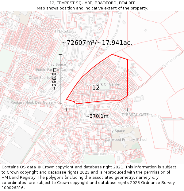 12, TEMPEST SQUARE, BRADFORD, BD4 0FE: Plot and title map