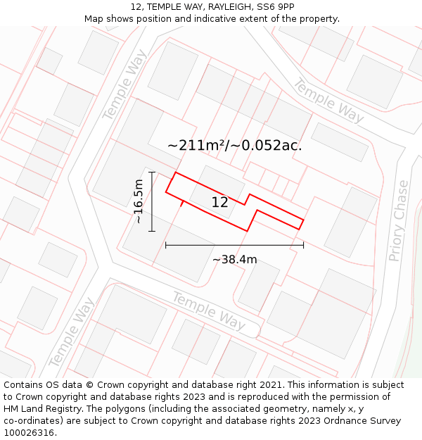 12, TEMPLE WAY, RAYLEIGH, SS6 9PP: Plot and title map