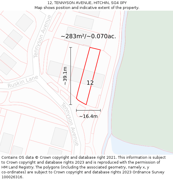 12, TENNYSON AVENUE, HITCHIN, SG4 0PY: Plot and title map