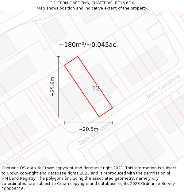 12, TERN GARDENS, CHATTERIS, PE16 6DX: Plot and title map