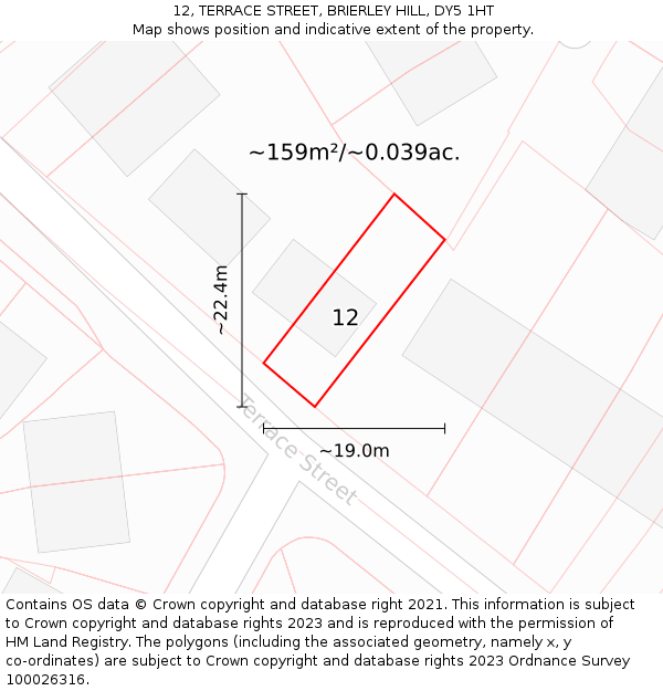 12, TERRACE STREET, BRIERLEY HILL, DY5 1HT: Plot and title map