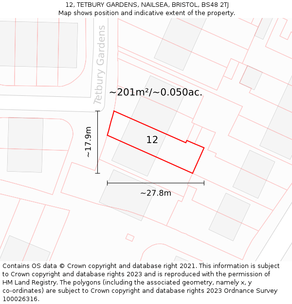 12, TETBURY GARDENS, NAILSEA, BRISTOL, BS48 2TJ: Plot and title map