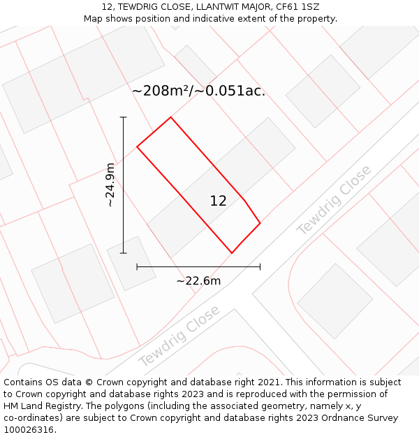 12, TEWDRIG CLOSE, LLANTWIT MAJOR, CF61 1SZ: Plot and title map