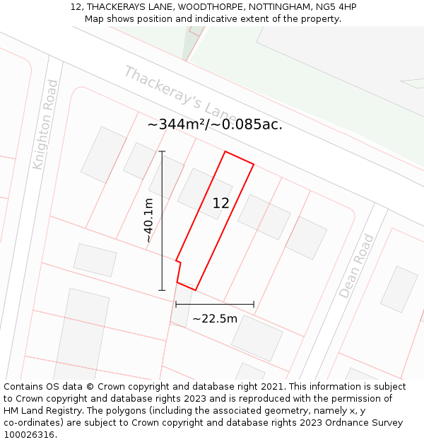 12, THACKERAYS LANE, WOODTHORPE, NOTTINGHAM, NG5 4HP: Plot and title map