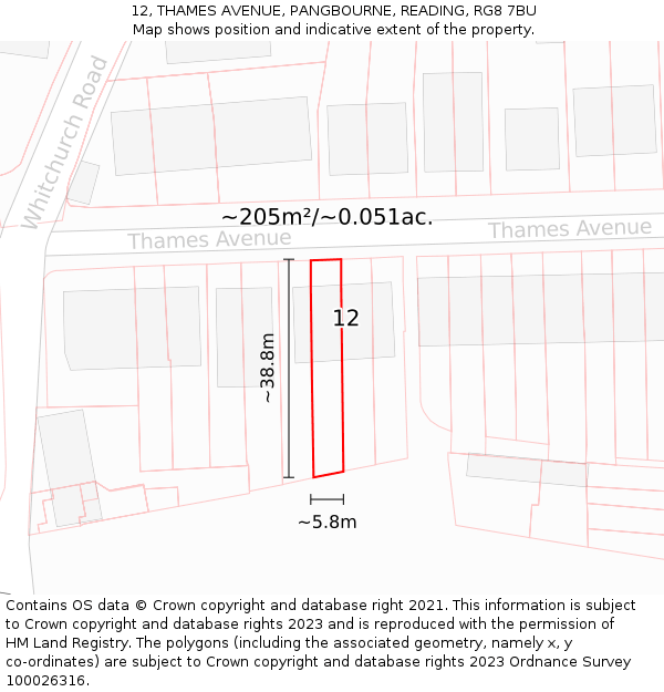 12, THAMES AVENUE, PANGBOURNE, READING, RG8 7BU: Plot and title map