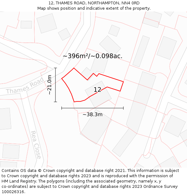 12, THAMES ROAD, NORTHAMPTON, NN4 0RD: Plot and title map