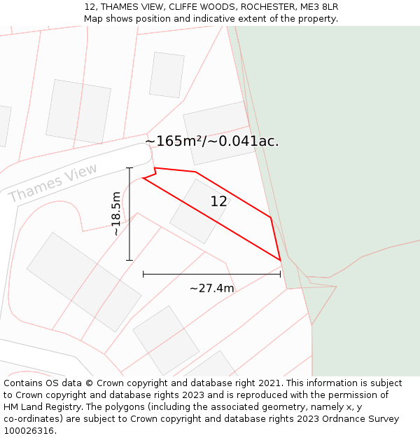 12, THAMES VIEW, CLIFFE WOODS, ROCHESTER, ME3 8LR: Plot and title map