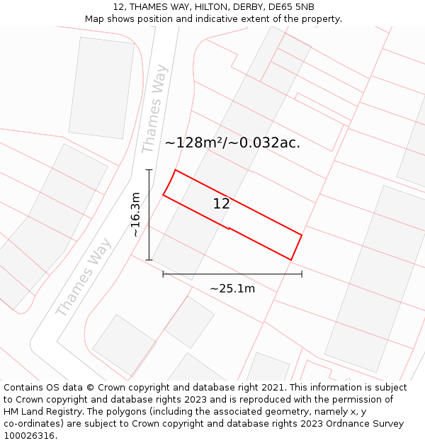 12, THAMES WAY, HILTON, DERBY, DE65 5NB: Plot and title map