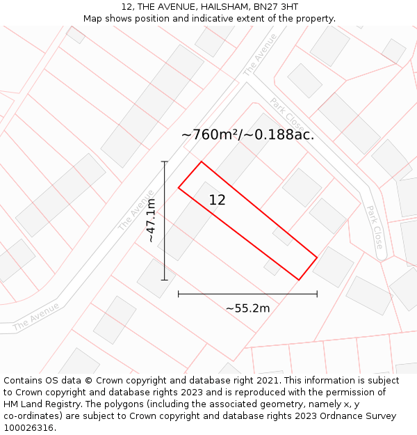 12, THE AVENUE, HAILSHAM, BN27 3HT: Plot and title map